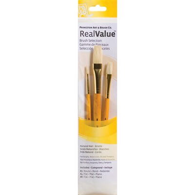 Princeton RealValue Short Handle Mixed Media Natural Variety Brush Set, 3/Set, 6 Sets/Bundle (PBXPR9