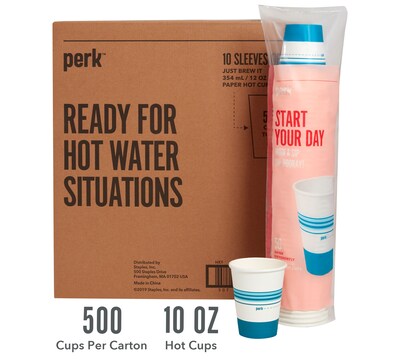 Perk™ Paper Hot Cup, 12 oz., White/Blue, 500/Carton (PK54367CT)