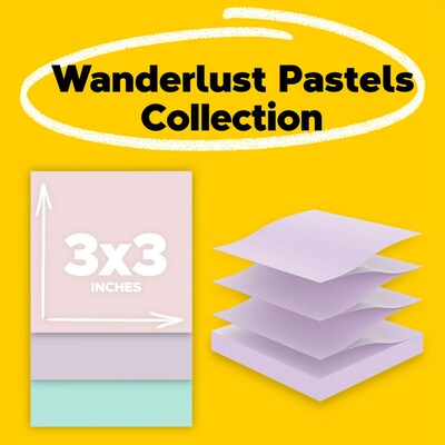 Post-it Recycled Super Sticky Pop-up Notes, 3" x 3", Wanderlust Pastels Collection, 70 Sheet/Pad, 6 Pads/Pack (R330R-6SSNRP)