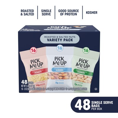 Pick Me Up Provisions™ Roasted & Salted Almonds, Cashews, and Peanuts Variety Pack, 48 Bags/Box (PM62985)