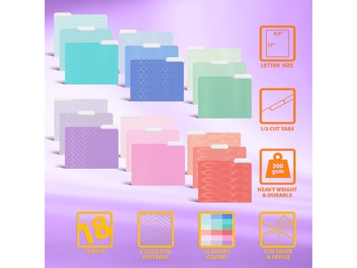 Better Office Heavy-Duty File Folders, 1/3-Cut Tab, Letter Size, Paper Stock, Ombre Rainbow, 18/Pack (80030-18PK)
