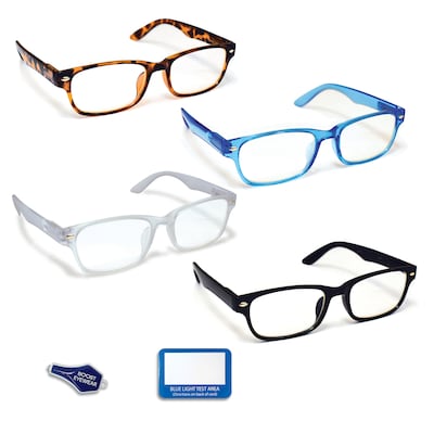 Boost Eyewear Reading Glasses Blue Light Blockers +1.75 Rectangular Frames Assorted Colors (20175-4P
