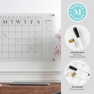 Martha Stewart Grayson Acrylic Black Print Dry Erase Wall Calendar with Notes, 24 x 18 (BRAC4560BK