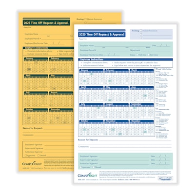 ComplyRight 2025 Time Off Request and Approval Form, 2-Part, 50 Forms/Pack (A0045)