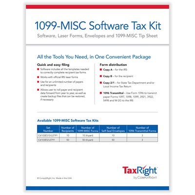 ComplyRight TaxRight 2024 1099-MISC Tax Form Tax Forms, Envelopes, TipSheet & Software, 4-Part, 10/P