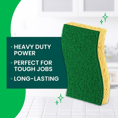 Scotch-Brite Heavy Duty Sponge with Scrubber, Green/Yellow, 3 Sponges/Pack (HD3)