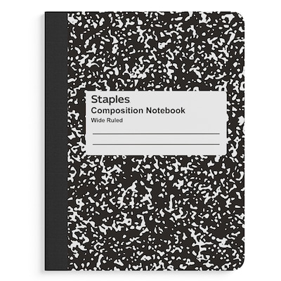 Staples® Composition Notebook, 7.5 x 9.75, Wide Ruled, 100 Sheets, Black (ST55076)