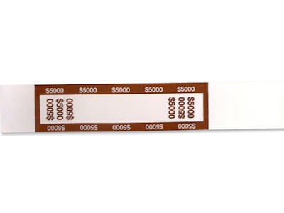 CONTROLTEK $5000 Currency Strap, White/Brown, 1000/Pack (560022)
