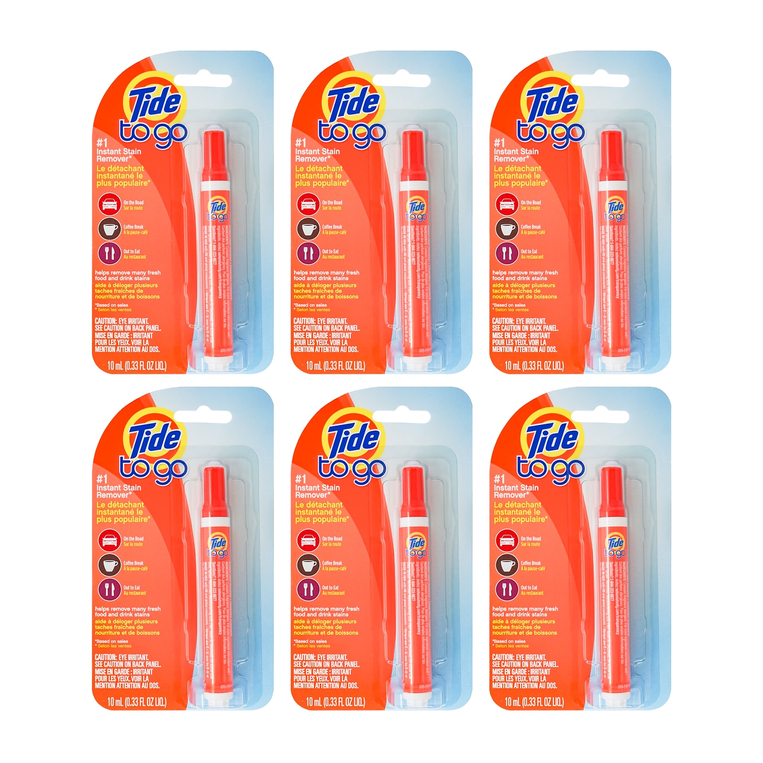 Tide To Go Stain Remover Pen, 0.33 fl oz Travel Size, 6 Pens/Carton