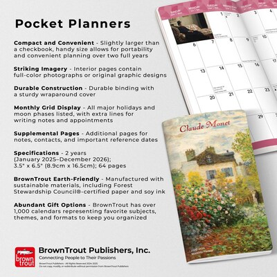 2025 BrownTrout Claude Monet 3.5" x 6.5" Monthly Two Year Pocket Planner, Paper Cover, Multicolored (9781975474362)