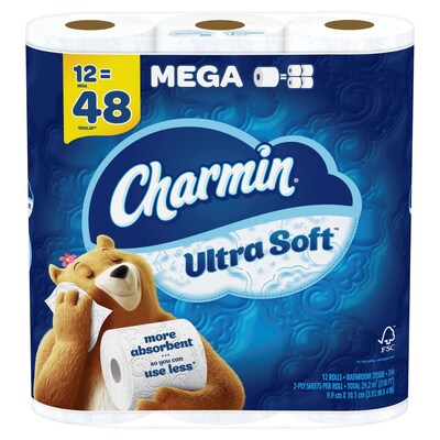 Charmin Ultra Soft Toilet Paper, 2-Ply, White, 244 Sheets/Roll, 12 Mega  Rolls/Pack (61789) | Quill.com