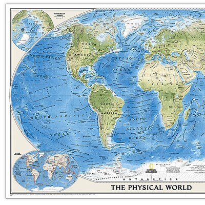 National Geographic World Physical Map, Enlarged and Laminated, 69.25" x 46.25" (NGMRE00620133)