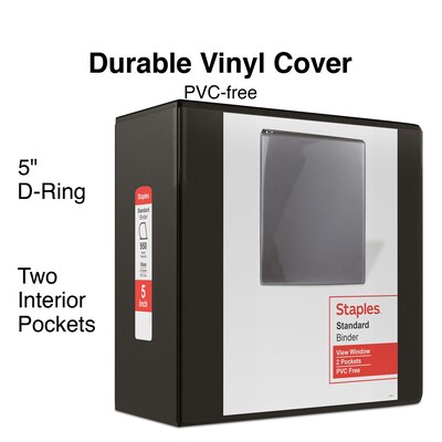 Staples® Standard 5 3 Ring View Binder with D-Rings, Black (26359-CC)
