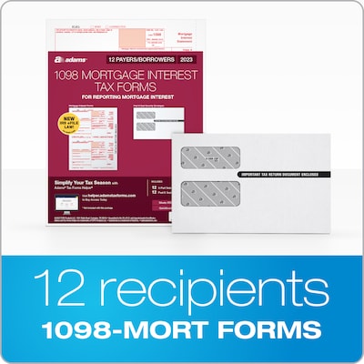 Adams 2023 1098 Mortgage Interest Statement Tax Forms with Self Seal Envelopes, 3-Part, 12/Pack (STA
