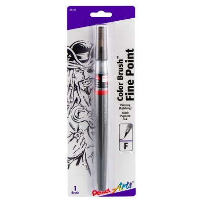 Pentel Arts Color Brush with Pigment Ink, Fine Tip, Black, 3/Pack (PTAFP5FBPA-3)