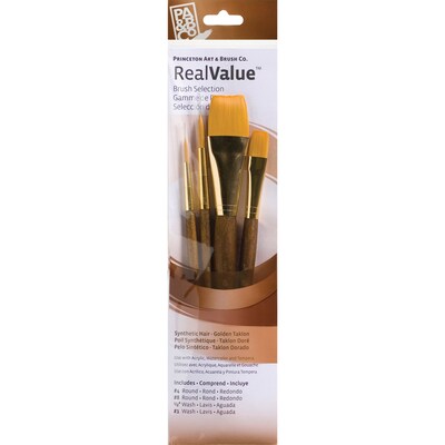 Princeton RealValue Short Handle Mixed Media Synthetic Taklon Variety Brush Set, 4/Set, 2 Sets/Bundl