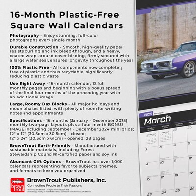 2025 BrownTrout American Muscle Cars 12" x 12" Monthly Square Wall Calendar (9781975479640)