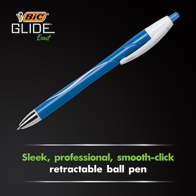 BIC Glide Exact Retractable Ballpoint Pen, Fine Point, Blue Ink, Dozen (VCGN11BE)