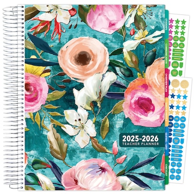 2025-2026 Global Printed Products Deluxe Teal Floral 8.5 x 11 Academic Weekly & Monthly Planner, P