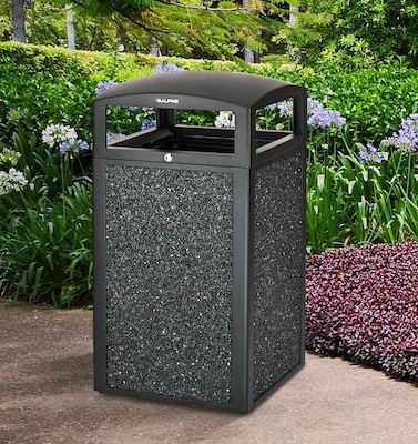 Alpine Industries Steel Outdoor Trash Can with Dome Lid, 40 Gallon, Gray Stone (471-40-GRYS)