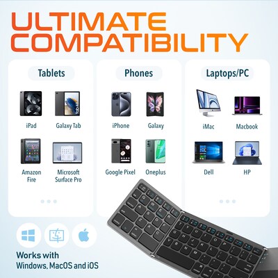 Delton F75 Small Wireless Foldable Portable Keyboard and Touchpad, Black (DKBF75)