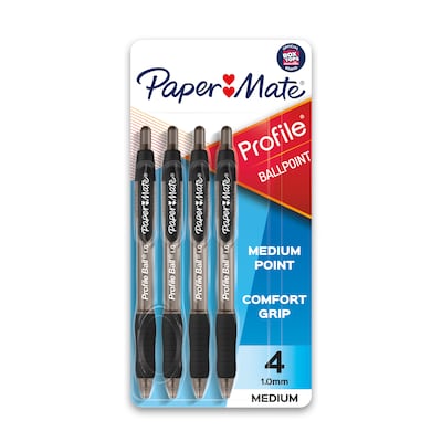 Paper Mate Profile Ballpoint Pen, Medium Point, Black Ink, 4 Pack (2113558)