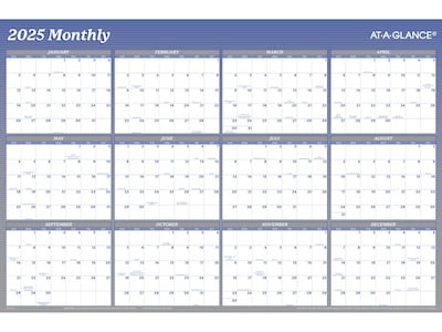 2025 AT-A-GLANCE 36 x 24 Yearly Wet-Erase Wall Calendar, Reversible, White/Blue (A1102-25)