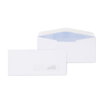 Staples Gummed Security Tinted #10 Window Envelope, 4 1/8 x 9 1/2, White Wove, 500/Box (19806/5720