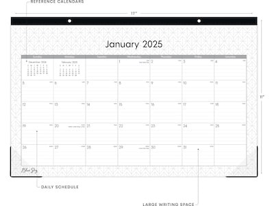 2025 Blue Sky Enterprise 17 x 11 Monthly Desk Pad Calendar, White/Gray (111293-25)