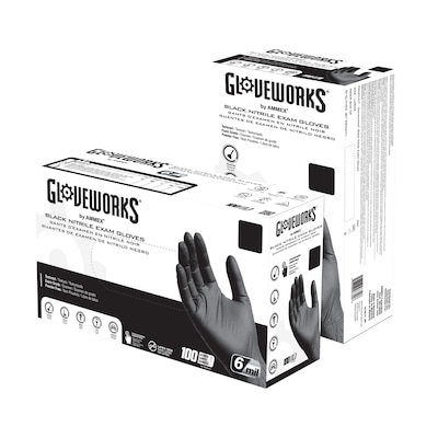 Gloveworks GWBEN Nitrile Exam Gloves, X-Large, Black, 100/Box (GWBEN48100)