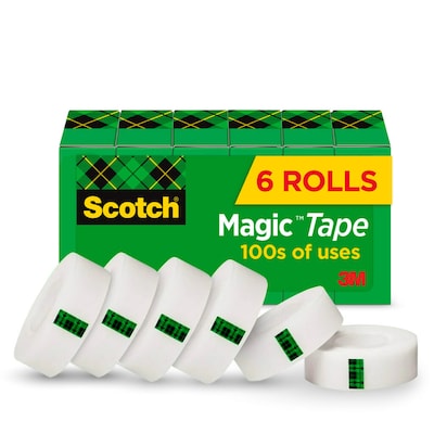 Scotch Magic Invisible Clear Tape Refill, 0.75" x 36 yds., 1" Core, Clear, 6 Rolls/Pack (MMM8106PK)