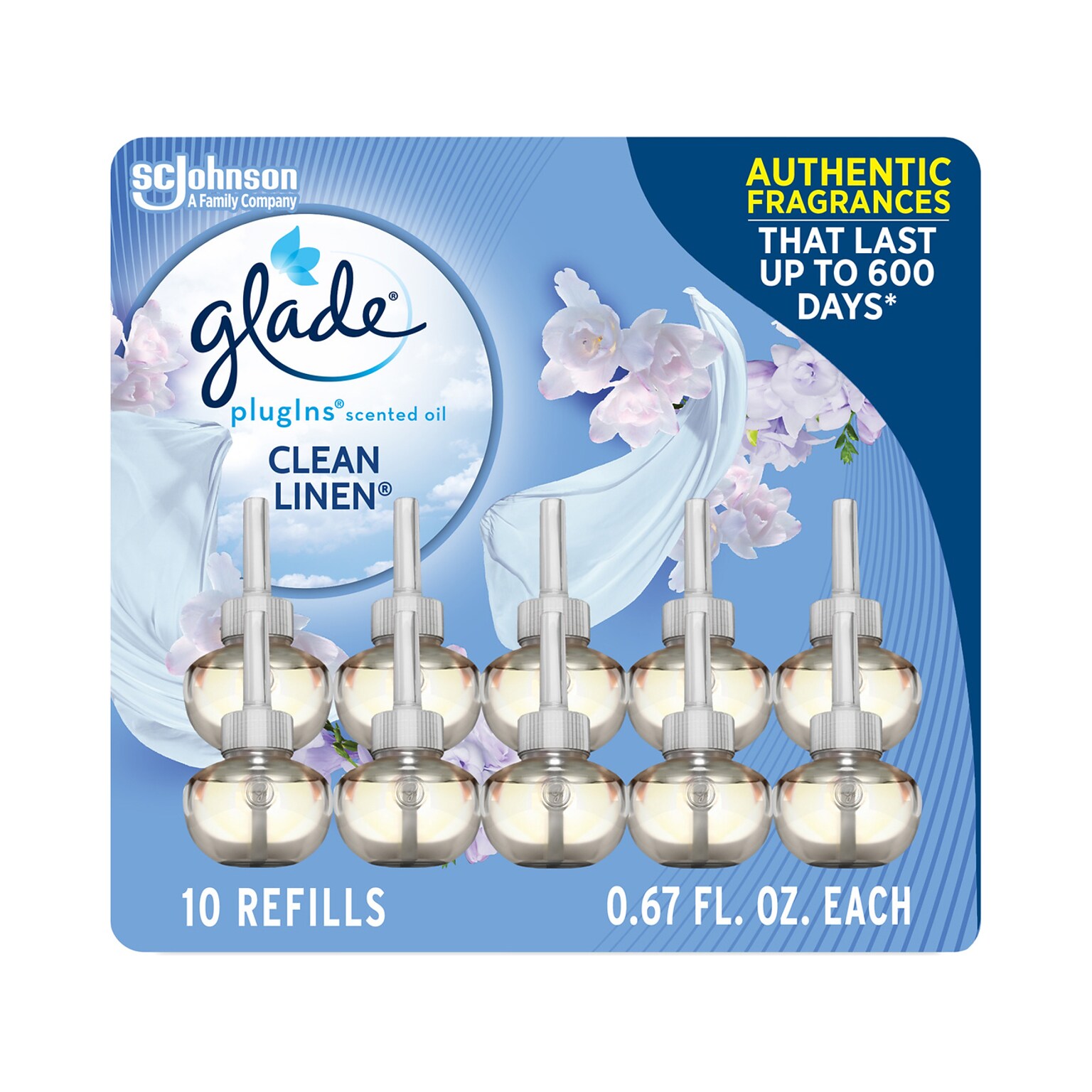 Glade PlugIns Scented Oil Air Freshener Refill, Clean Linen, 0.67 Fl. Oz., 10/Pack (353726)