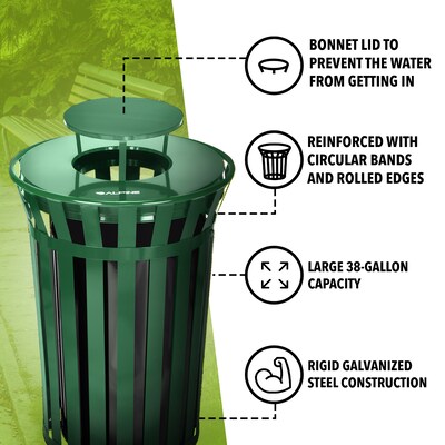 Alpine Industries Stainless Steel Outdoor Trash Can with Rain Bonnet Lid, 38-Gallon, Green (ALP479-38-1-GRN-MKTCOPY)