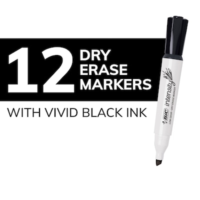 BIC Intensity Low Odor Dry Erase Marker, 12 Pack, Chisel Tip