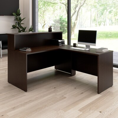 Bush Business Furniture Arrive 60"W L Shaped Reception Desk with Shelf, Mocha Cherry (ARV003MR)