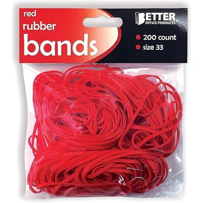 Better Office Multi-Purpose #33 Rubber Bands, 3.5 x 0.125, Latex Free, Brilliant Red, 200/Pack (33