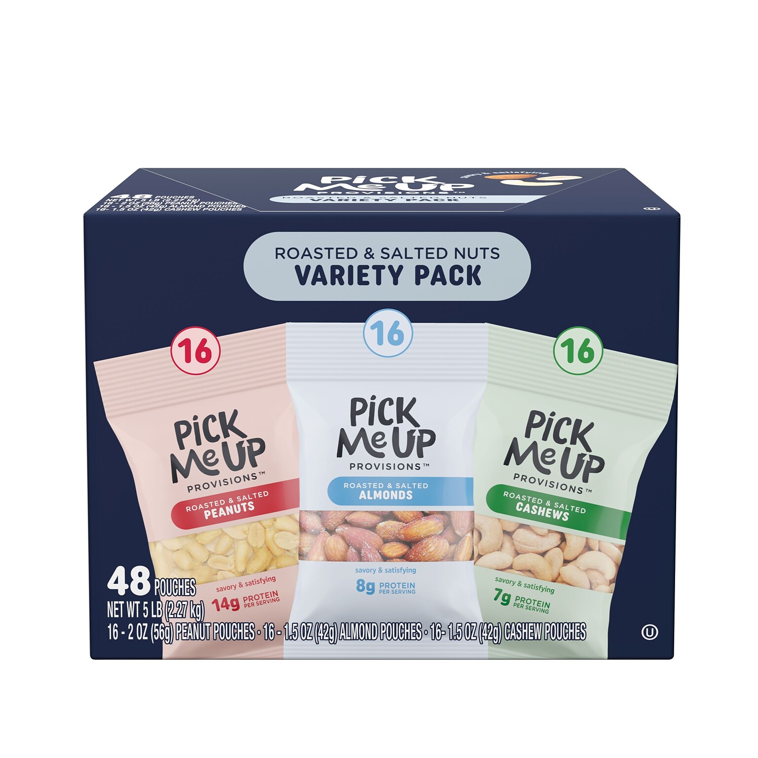 Pick Me Up Provisions™ Roasted & Salted Almonds, Cashews, and Peanuts Variety Pack, 48 Bags/Box (PM62985)