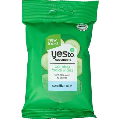 Yes To Cucumbers Soothing Hypoallergenic Facial Wipes Travel Pack, 8 Packs/Bag, 6 Bags/Carton