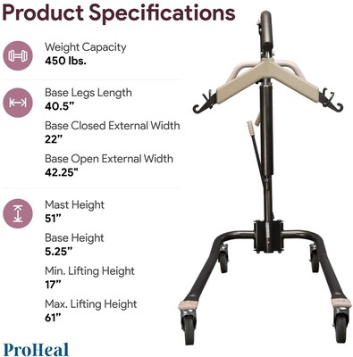 ProHeal Hydraulic Full Body Patient Lift, 6-Point Spreader, 450 lb. Capacity (PHP-32475)