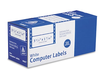 Avery Pin-Fed Continuous Form Computer Labels, 1 7/16 x 3 1/2, White, 1 Label Across, 4 1/4 Carri