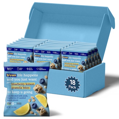 Bcuz Gluten Free Gluten Free Blueberry Lemon Granola Bites, 1 oz., 18 Bags/Box (BCZ-BLU118)