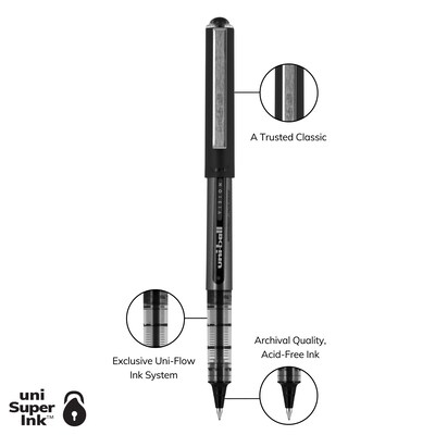 uni-ball Vision Rollerball Pens, Micro Point, 0.5mm, Black Ink (60106)