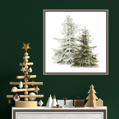 Amanti Art Vintage Wooded Holiday Trees in Snow by Katie Pertiet Framed Canvas Wall Art Print, 22 x