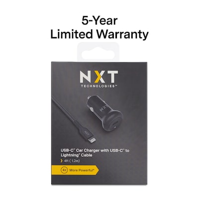 NXT Technologies™ USB-C Car Charger with Lightning Cable for iPhone/iPad, Black (NX60451)