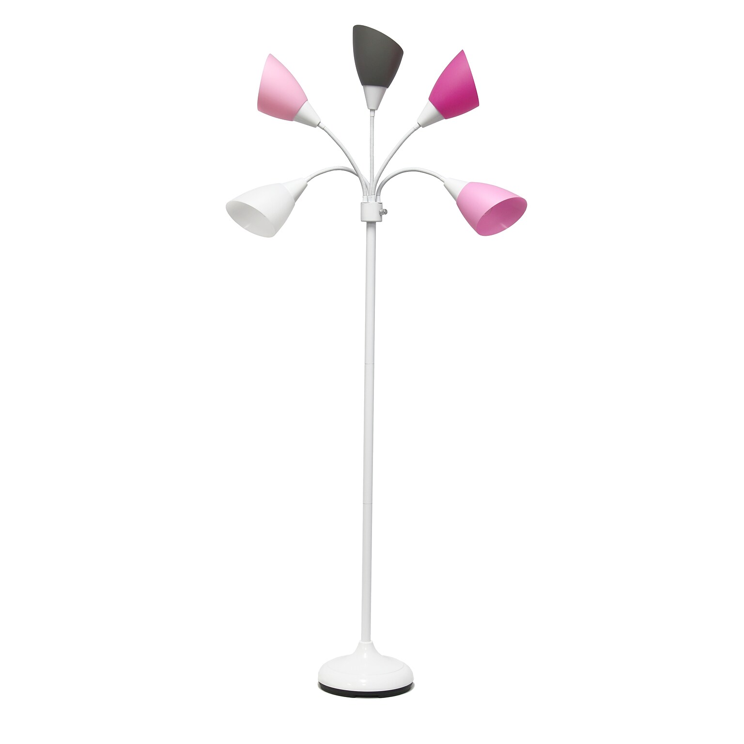 Simple Designs 67 Contemporary Multi Head Medusa 5-Light Adjustable White Floor Lamp w/ Multicolored Shades (LF2006-WPG)