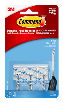 Command Small Wire Hooks, 0.5 lb., Clear, 3/Pack (17067CLR-ES)