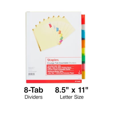 Staples® Insertable Big Tab Dividers, 8-Tab, Assorted (13487/11111)