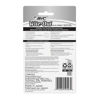 BIC Wite-Out Brand Mini White Correction Tape, 12-Pack for School Supplies  