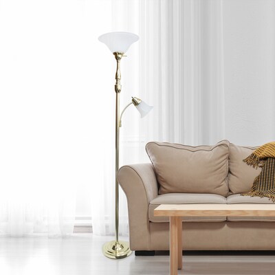 Lalia Home Torchiere Floor Lamp with Reading Light and Marble Glass Shades, Gold (LHF-3003-GL)