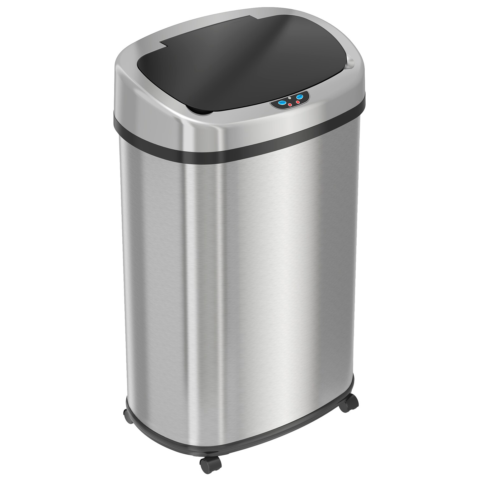 iTouchless 13 Gallon Oval Rolling Sensor Kitchen Trash Can with Wheels, Silver